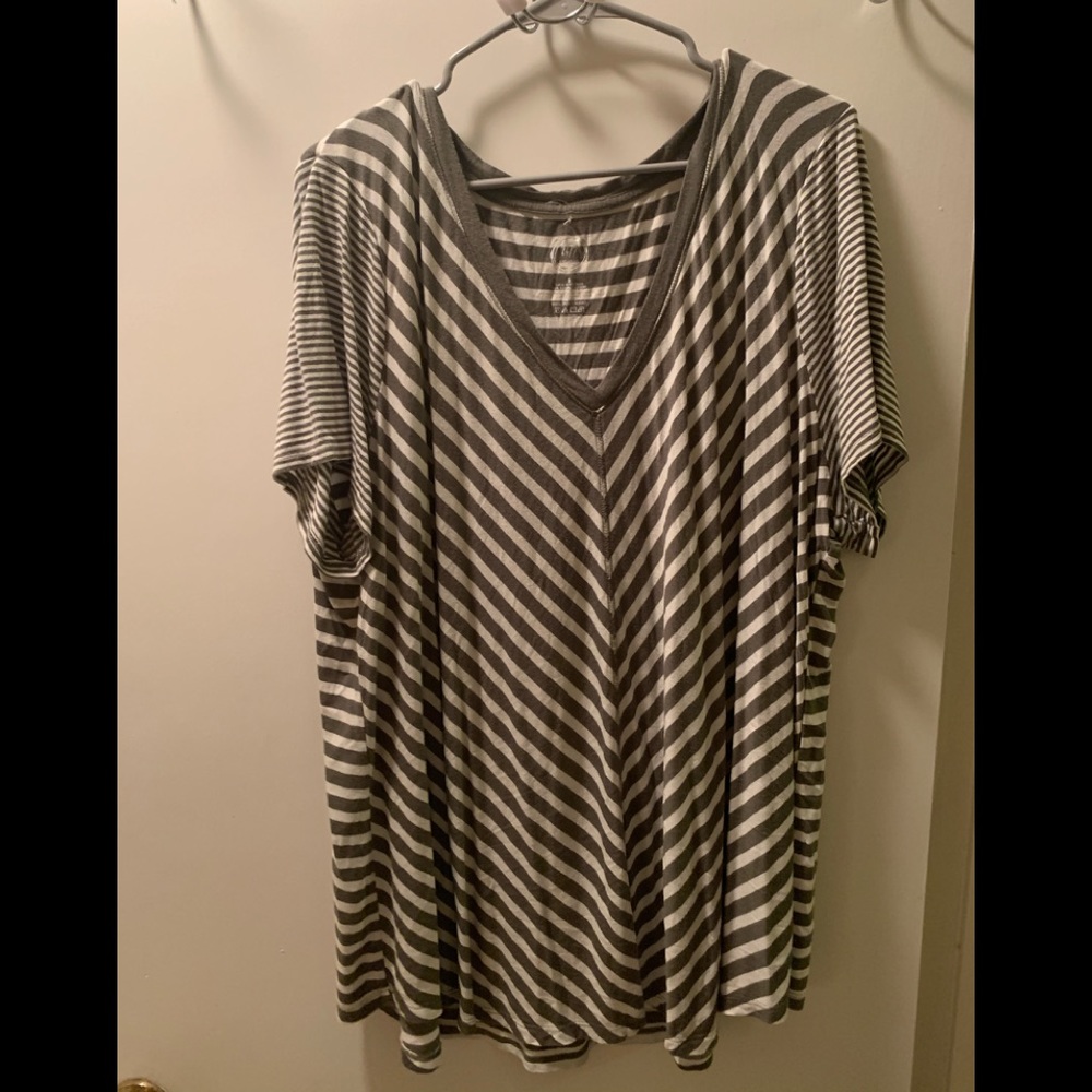 olive and white striped vneck